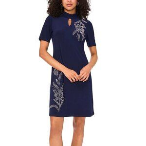 MSK Petite Embellished Keyhole Sheath Dress Navy Blue NWT (Petite M)